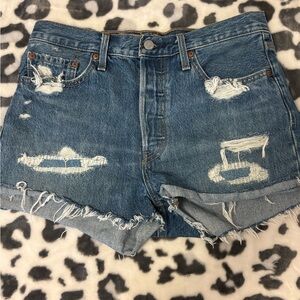 Levi's Blue Distressed Jean Shorts 501